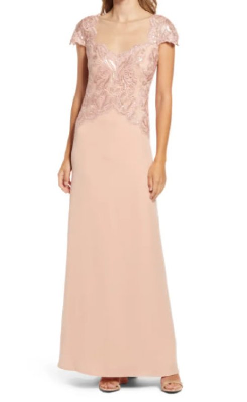 画像1: Tadashi Shoji  タダシショージ   RUBY SEQUIN FRINGE TULLE GOWN  ピンク系 (1)