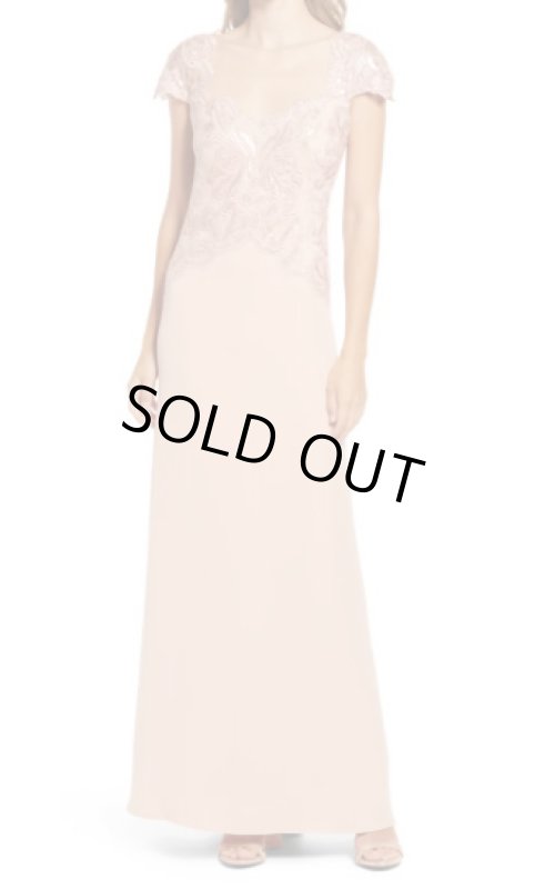 画像1: Tadashi Shoji  タダシショージ   Sequin Lace Sweetheart Neck Gown ピンク系 (1)