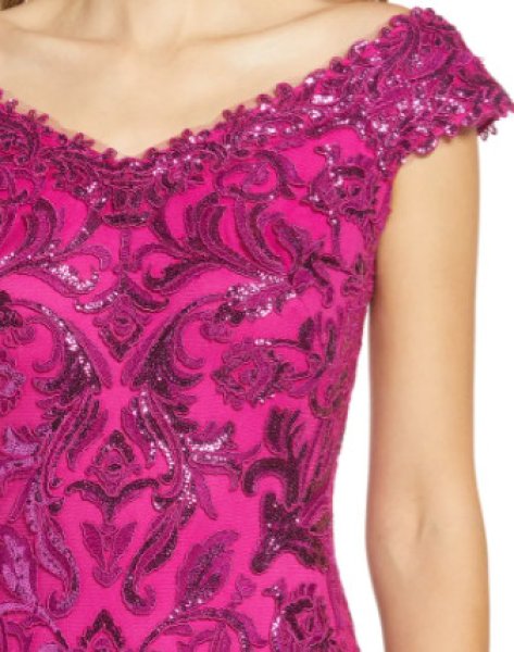 画像3: Tadashi Shoji  タダシショージ  Sequin Floral Off the Shoulder Cocktail Dress ピンク系 (3)
