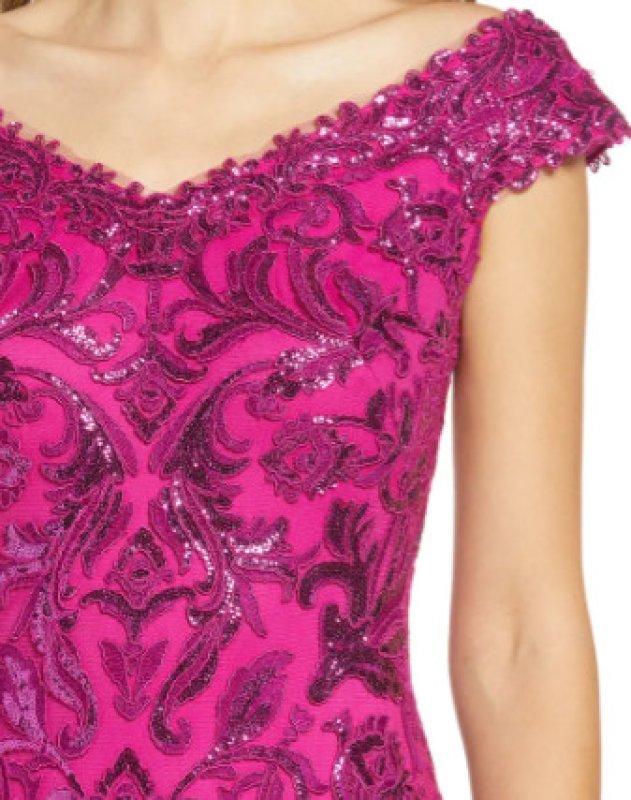 画像3: Tadashi Shoji  タダシショージ 　Sequin Floral Off the Shoulder Cocktail Dress　ピンク系 (3)