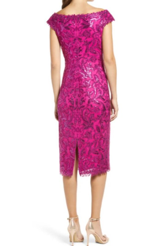 画像2: Tadashi Shoji  タダシショージ 　Sequin Floral Off the Shoulder Cocktail Dress　ピンク系 (2)