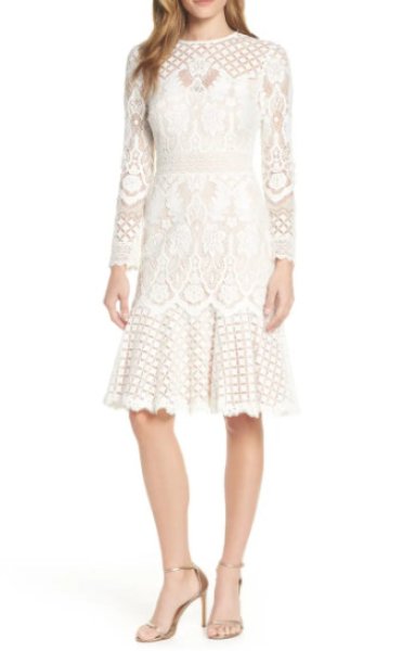 画像1: Tadashi Shoji タダシショージ　Long Sleeve Lace Cocktail Dress　ホワイト系 (1)