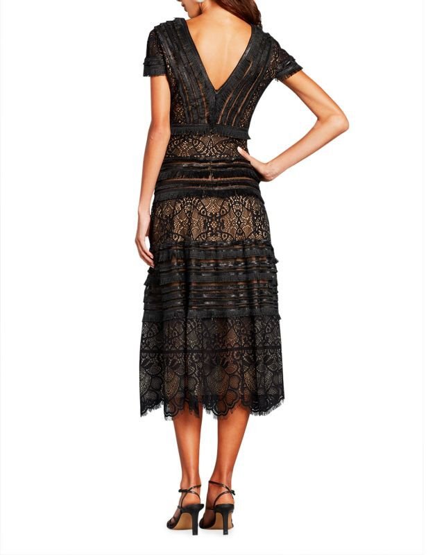 画像2: Tadashi Shoji タダシショージ   V Neck Texture Lace Midi Dress ブラック  51604 (2)
