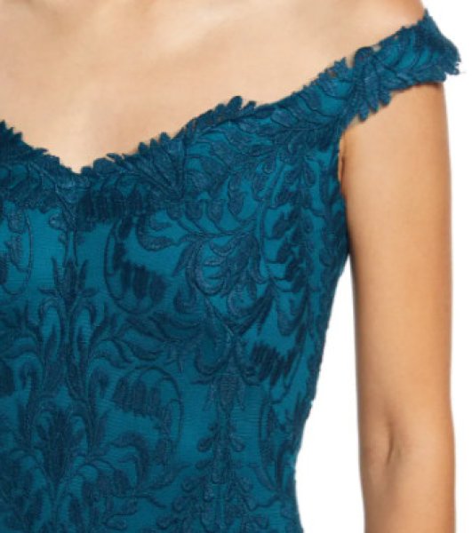 画像3: Tadashi Shoji タダシショージ   Off Shoulder Scallop Trim Lace Gown  ブルー、グリーン系  (3)