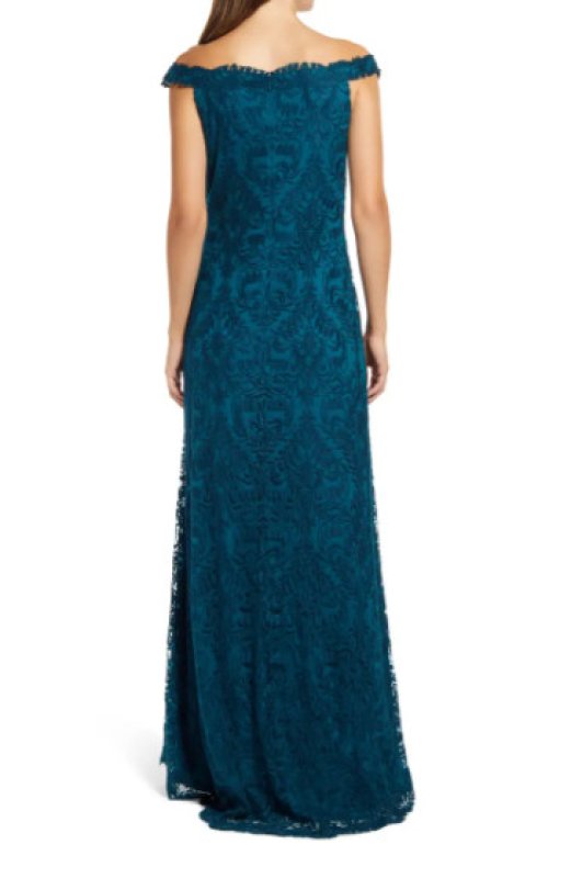 画像2: Tadashi Shoji タダシショージ   Off Shoulder Scallop Trim Lace Gown  ブルー、グリーン系　 (2)