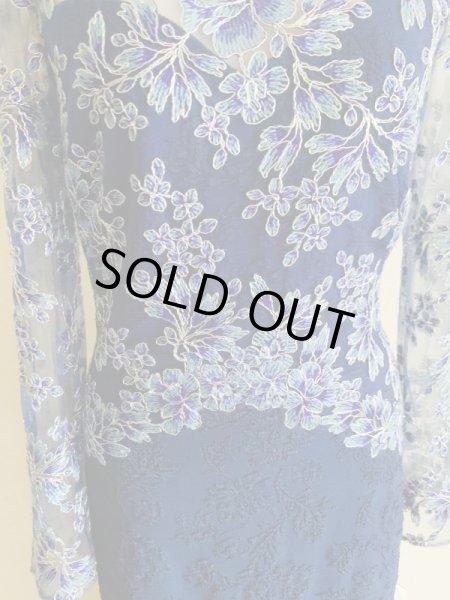 画像5: 即発! Tadashi Shoji  パーティードレス  Embroidered Formal Evening Gown ネイビー系 (5)