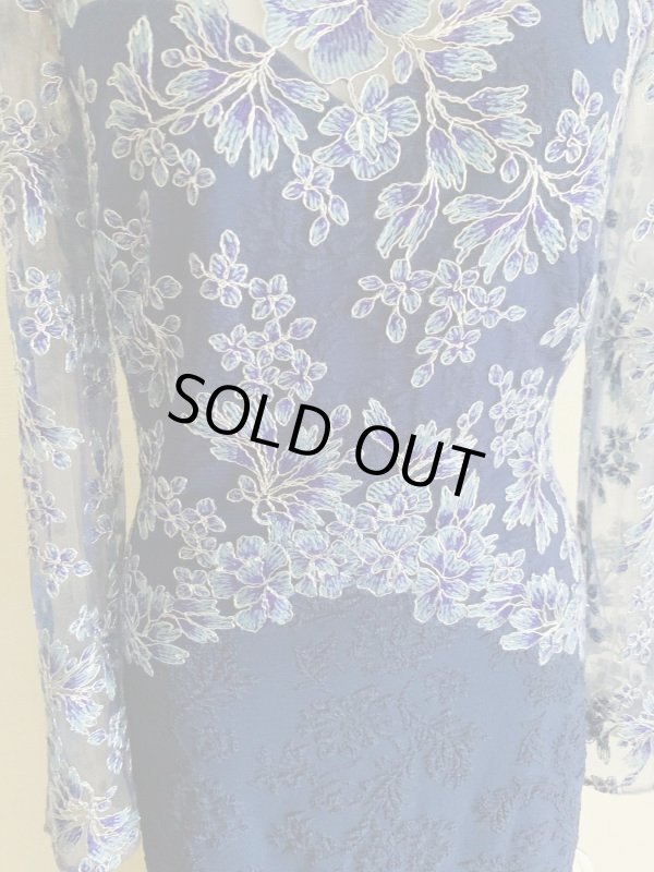 画像5: 即発！ Tadashi Shoji  パーティードレス　 Embroidered Formal Evening Gown ネイビー系 (5)