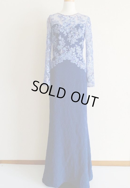 画像3: 即発！ Tadashi Shoji  パーティードレス　 Embroidered Formal Evening Gown ネイビー系 (3)