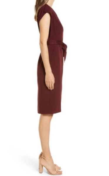 画像3: Eliza J    Ruffle Sleeve Sheath Dress  ワイン  09093 (3)