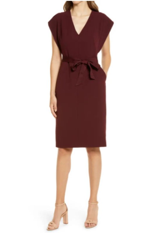 画像1: Eliza J    Ruffle Sleeve Sheath Dress  ワイン  09093 (1)