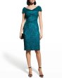 画像1: セール！Tadashi Shoji タダシショージ   Cap-Sleeve Lace Overlay Sheath Dress  グリーン系 (1)