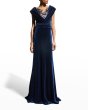 画像1: 【アンミカさん着用】Tadashi Shoji タダシショージ　 Sequin Illusion Velvet Gown　 ネイビー (1)