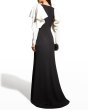 画像2: 【訳アリ特価】Tadashi Shoji タダシショージ  Bow-Shoulder Two-Tone Crepe Gown  ブラック、アイボリー  4301 (2)