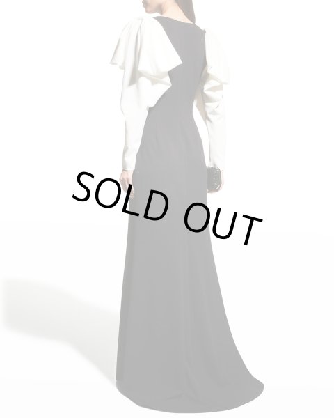 画像2: 【訳アリ特価】Tadashi Shoji タダシショージ  Bow-Shoulder Two-Tone Crepe Gown  ブラック、アイボリー  4301 (2)