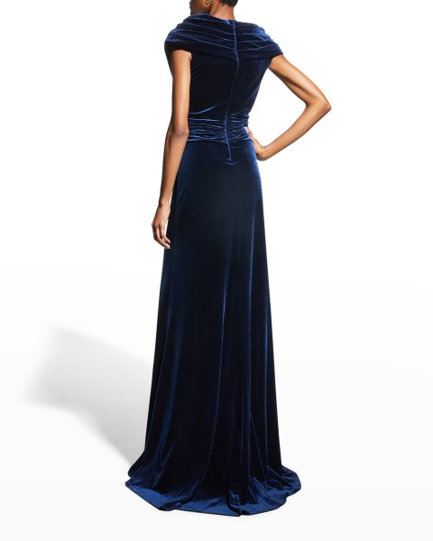 画像2: セール!【アンミカさん着用】Tadashi Shoji タダシショージ  Sequin Illusion Velvet Gown  ネイビー  09022 (2)