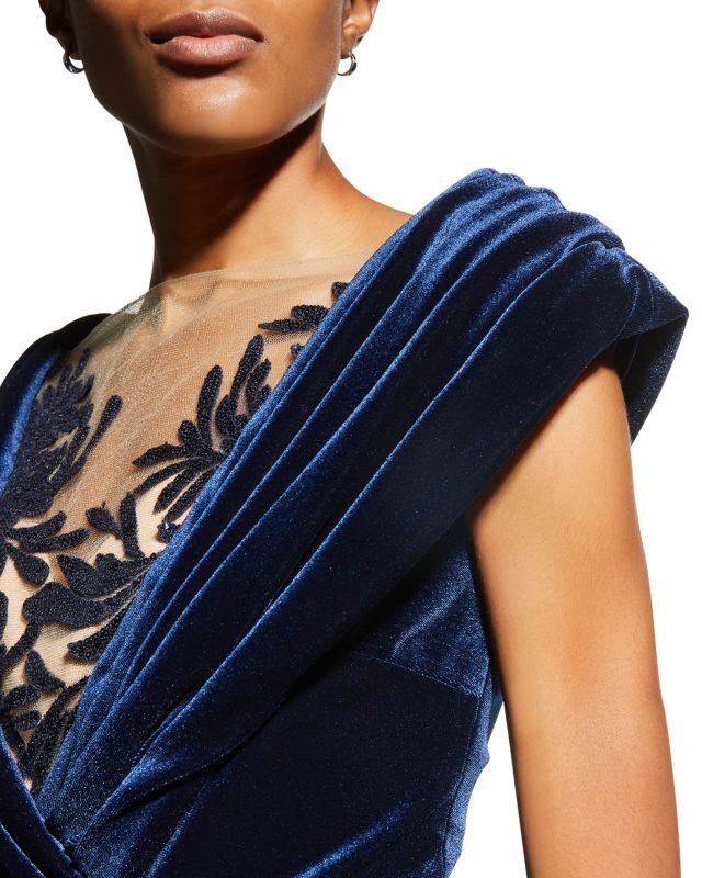 画像3: セール！【アンミカさん着用】Tadashi Shoji タダシショージ　 Sequin Illusion Velvet Gown　 ネイビー  09022 (3)