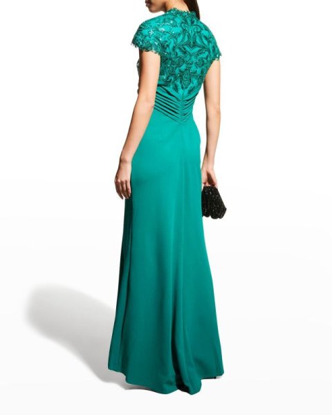 画像2: セール!【ハイヒール リンゴさん着用】Tadashi Shoji タダシショージ  PERCY Sequin Bodice Crepe Gown グリーン系 (2)