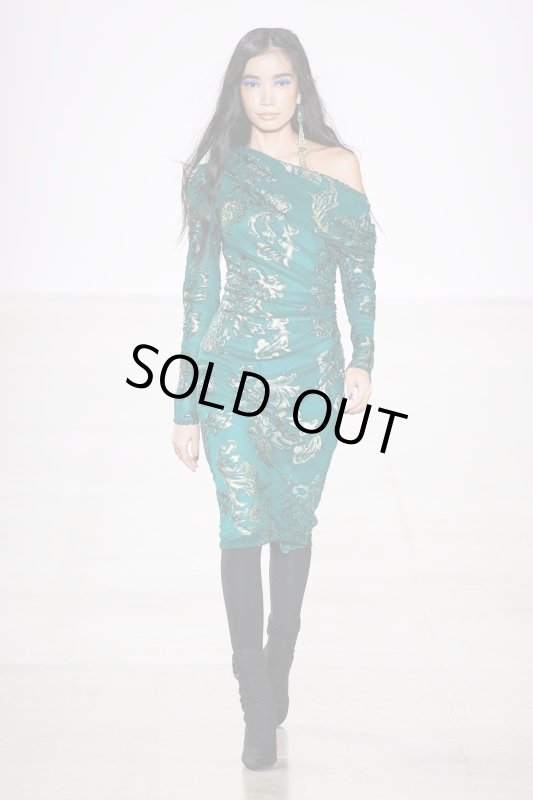 画像1: セール！Tadashi Shoji  タダシショージ  SEMIH BURNOUT VELVET DRESS グリーン (1)