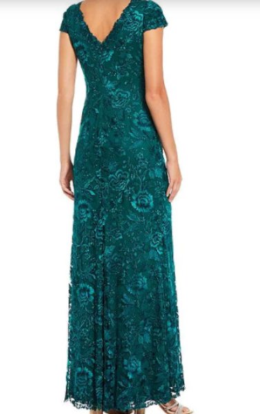 画像2: Tadashi Shoji  タダシショージ  刺繍レースロングドレス  グリーン系 (2)