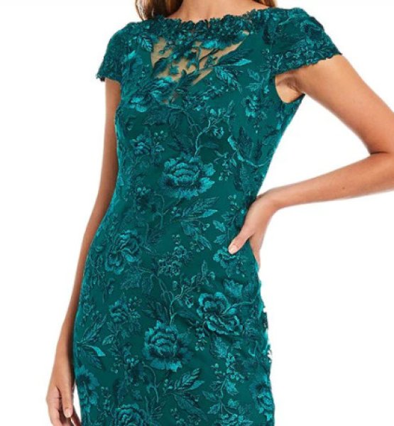 画像3: Tadashi Shoji  タダシショージ  刺繍レースロングドレス  グリーン系 (3)