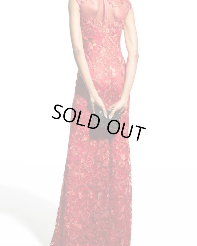 画像3: Tadashi Shoji タダシショージ  QARA EMBROIDERED GOWN　レッド系 (3)
