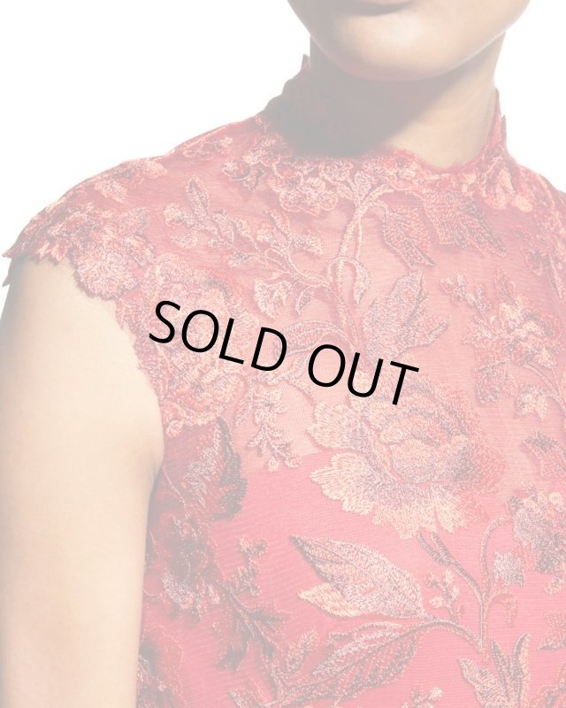 画像2: Tadashi Shoji タダシショージ  QARA EMBROIDERED GOWN　レッド系 (2)