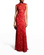 画像1: Tadashi Shoji タダシショージ  QARA EMBROIDERED GOWN　レッド系 (1)