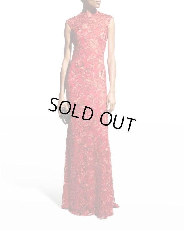 画像1: Tadashi Shoji タダシショージ  QARA EMBROIDERED GOWN　レッド系 (1)