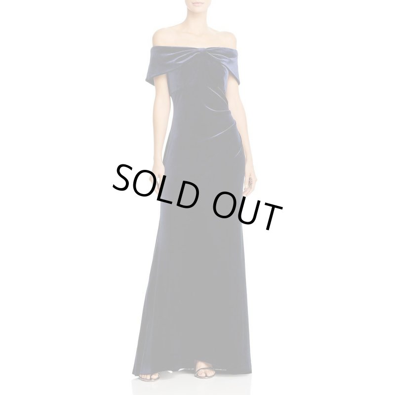 画像1: Eliza J    オフショルダーベルベットドレス　ネイビー (1)