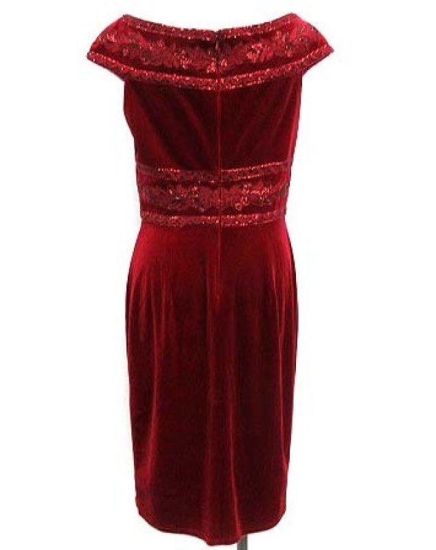 画像3: サイズ追加！Tadashi Shoji タダシショージ  スパンコール刺繍ベルベットドレス　レッド系  11071 (3)