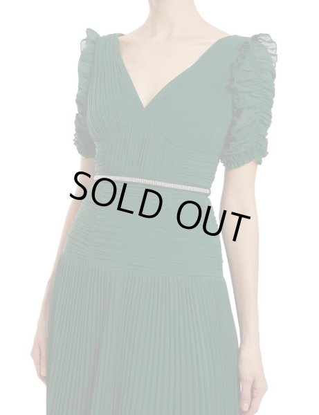 画像3: 限定セール！【白石麻衣さん着用】Self Portrait　セルフポートレート　V Neck Green Chiffon Maxi Dress  12301 (3)
