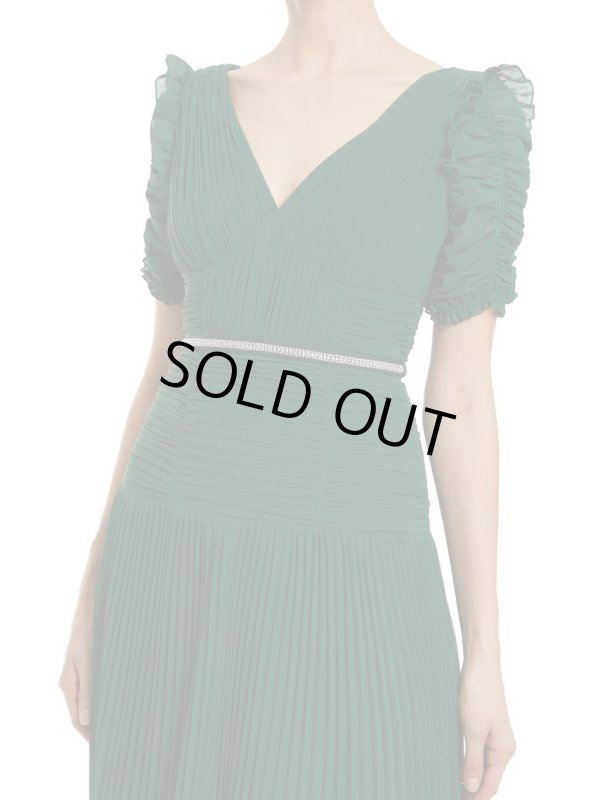 画像3: 限定セール！【白石麻衣さん着用】Self Portrait　セルフポートレート　V Neck Green Chiffon Maxi Dress  12301 (3)