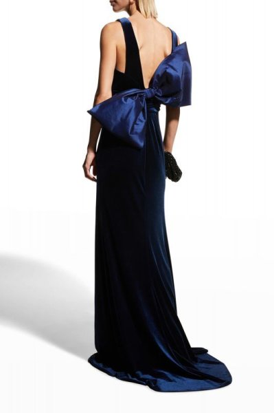 画像2: サイズ追加!Tadashi Shoji タダシショージ  GOBERT BOW BACK GOWN  ネイビー  11162 (2)