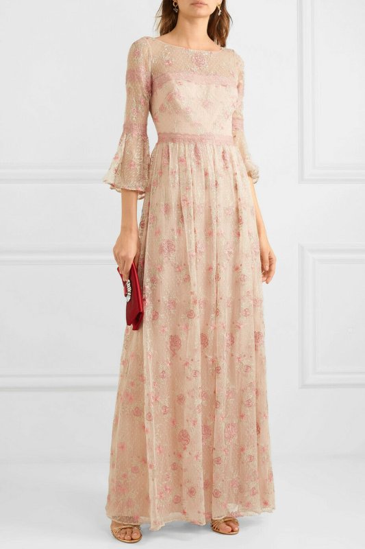 画像4: 即日発送！ Marchesa Notte マルケッサノッテ　花柄刺繍レースロングドレス　ピンク系  52301 (4)