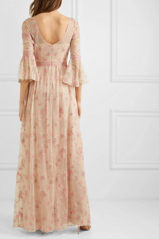 画像5: 即日発送！ Marchesa Notte マルケッサノッテ　花柄刺繍レースロングドレス　ピンク系  52301 (5)