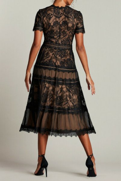 Tadashi Shoji タダシショージ Beatrice ILLUSION DRESS ブラック 