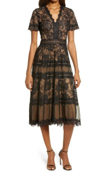 画像1: セール！Tadashi Shoji タダシショージ  Beatrice  ILLUSION DRESS 　ブラック (1)