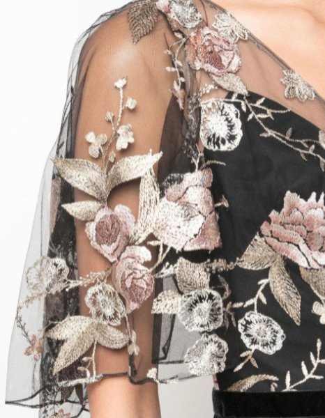 画像3: 再販売セール！ Marchesa Notte マルケッサノッテ　メタリック刺繍チュールロングドレス　ブラック系 (3)