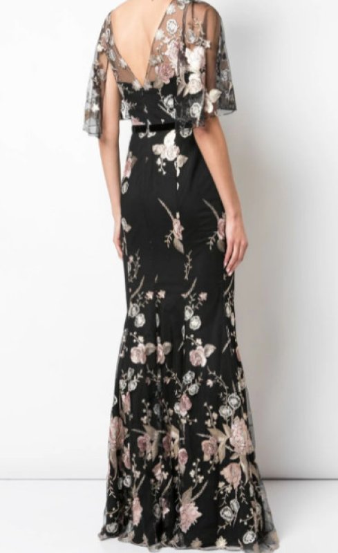 画像2: 再販売セール！ Marchesa Notte マルケッサノッテ　メタリック刺繍チュールロングドレス　ブラック系 (2)