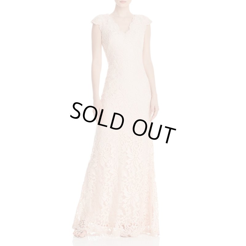 画像1: 1点のみ即発！Tadashi Shoji   タダシショージ　レースVネックロングドレス ピンク系 (1)