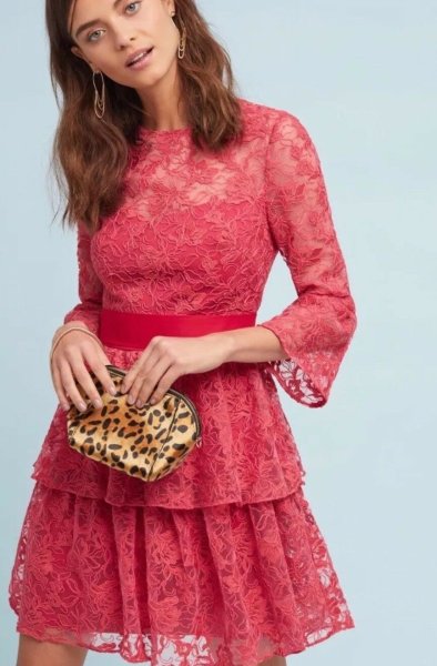 画像1: ML Monique Lhuillier モニークルイリエ  Embellished Lace Rose Dress (1)