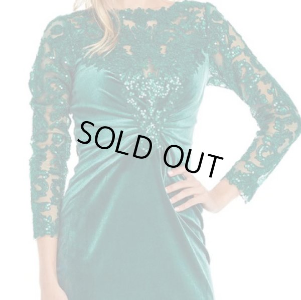 画像3: Tadashi Shoji  タダシショージ    ベルベットロングスリーブドレス グリーン系 (3)