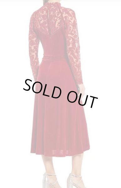 画像2: Tadashi Shoji  タダシショージ    ベルベットロングスリーブドレス　レッド (2)