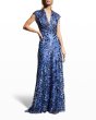 画像1: Tadashi Shoji タダシショージ   LOYS BURNOUT VELVET GOWN  ブルー系 (1)