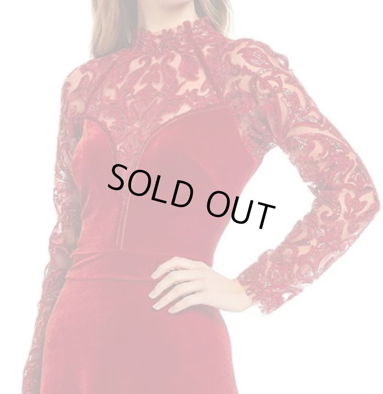 画像3: Tadashi Shoji  タダシショージ    ベルベットロングスリーブドレス　レッド (3)