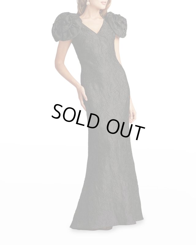 画像1: Tadashi Shoji タダシショージ　 SACHAR ローズスリーブジャガードロングドレス　ブラック (1)