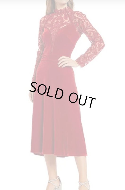 画像1: Tadashi Shoji  タダシショージ    ベルベットロングスリーブドレス　レッド (1)