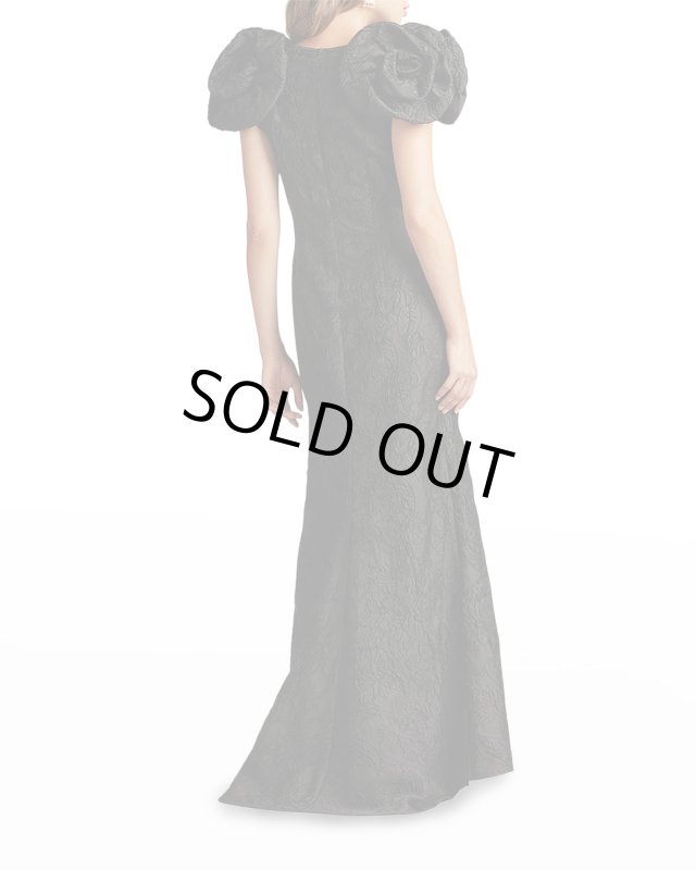 画像2: Tadashi Shoji タダシショージ　 SACHAR ローズスリーブジャガードロングドレス　ブラック (2)