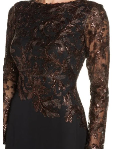 画像4: Tadashi Shoji タダシショージ  スパンコールトップロングスリーブドレス　ブラック系 (4)