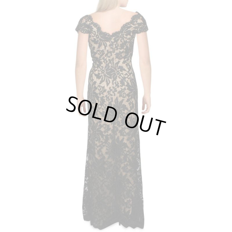 画像2: セール！Tadashi Shoji   タダシショージ　レースVネックロングドレス 　ブラック (2)